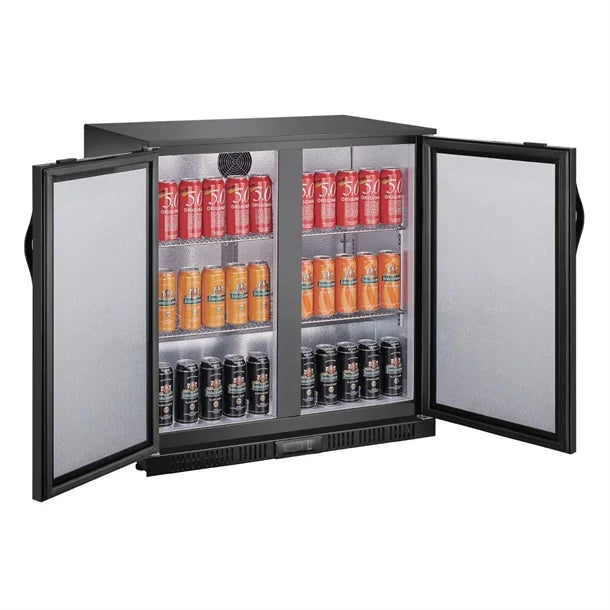 Polar G-Series Back Bar Cooler with Double Solid Hinged Doors Black - 850mm