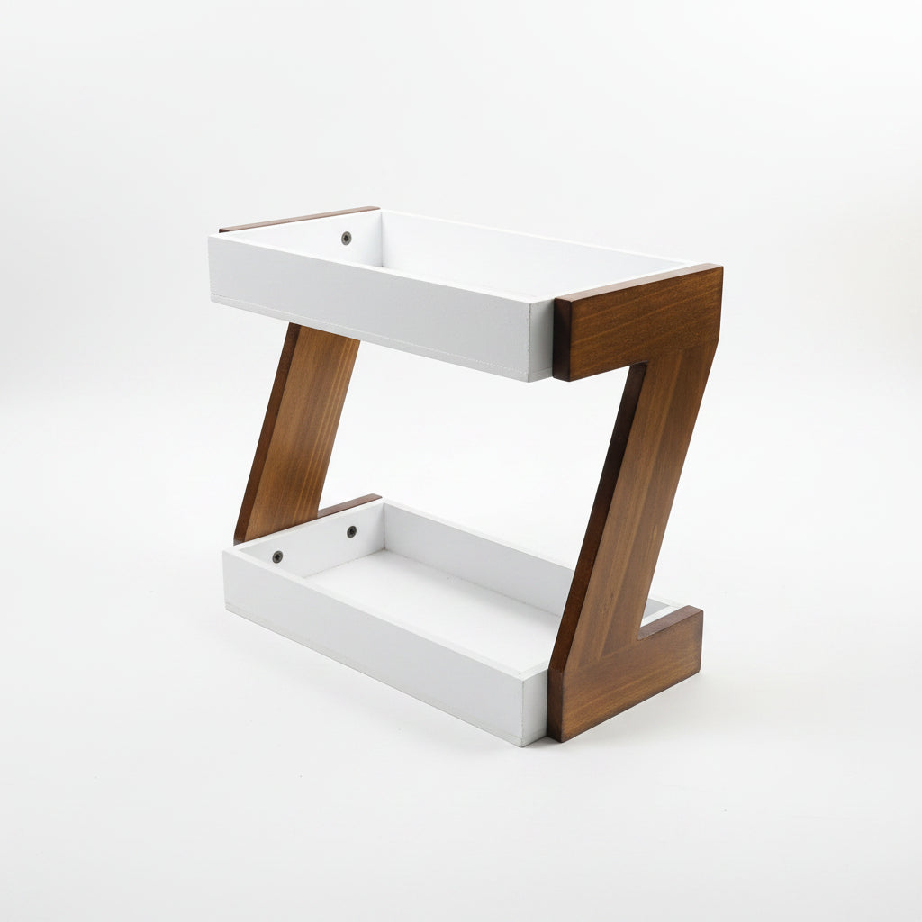 Wooden Kitchen Rack 2 Tier White and Wood Brown 32x17x26.5cm
