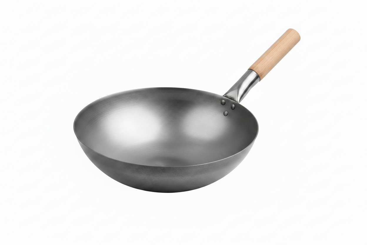 Wood Handle Round Bottom Wok 14" 350mm 1pc 1.2mm thick