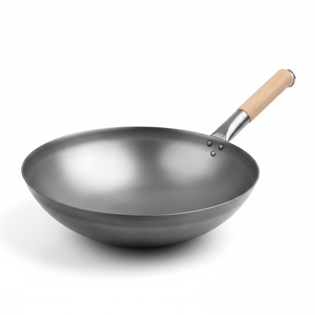 Wood Handle Round Bottom Wok 16" 400mm 1pc 1.2mm thick