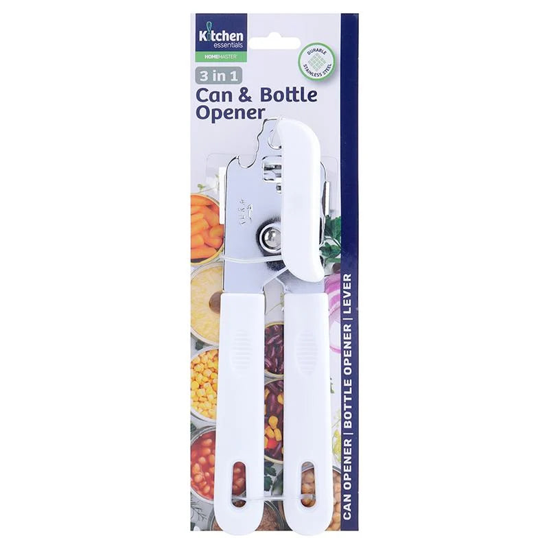 Multifunctional Can Opener -Stainless Steel and Plastic - White 1pc