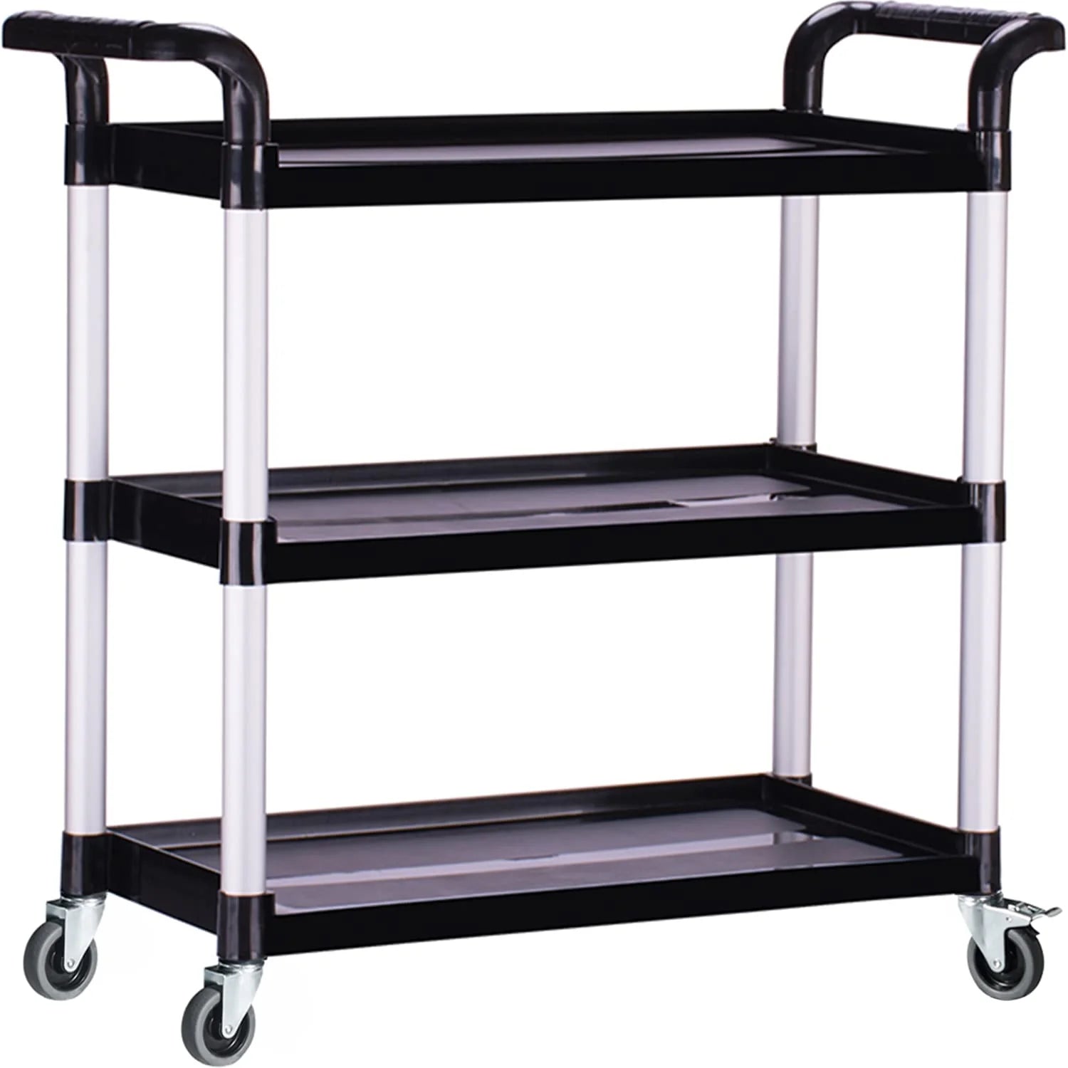3- Tier Plastic Utility Cart for Food Service & Hospitality 102*50*96cm With Lockable Wheels