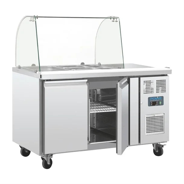 Polar U-Series Refrigerated GN Counter Saladette with Sneeze Guard - 2 Door