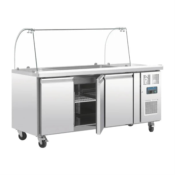 Polar U-Series Refrigerated GN Counter Saladette with Sneeze Guard - 3 Door
