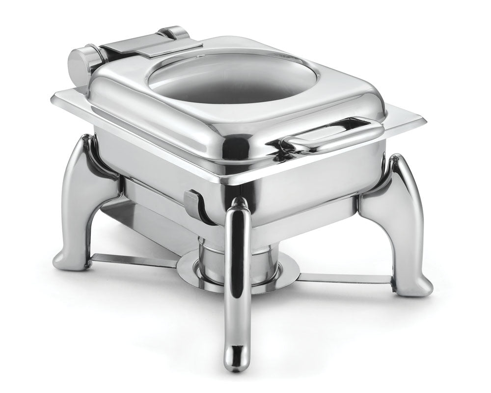 Square 4 Ltrs Induction Chafer, With cover control mechanism, with Glass window, with International S/S Stand. Can be used with Induction Heater, Fuel Burner or Heating Plate (Induction Heater/ Heating Plate Not Included