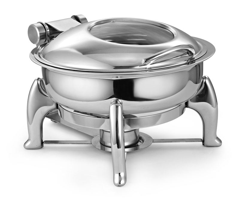 Round Large Induction Chafer, With cover control mechanism, with Glass window, with International S/S Stand (Induction Heater/ Heating Plate Not Included).