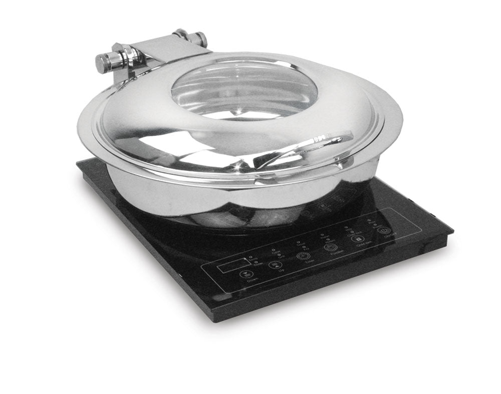 Round Large Induction Chafer,  With cover control mechanism, with Glass window, Can be used only with Induction Heater. (Induction Heater Not Included)