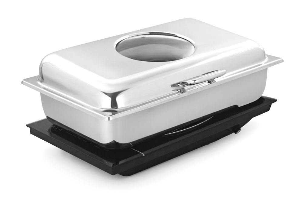 Rectangular Full Size Induction Chafer, With cover control mechanism, with Glass window, Can be used only with Induction Heater. (Induction Heater Not Included)
