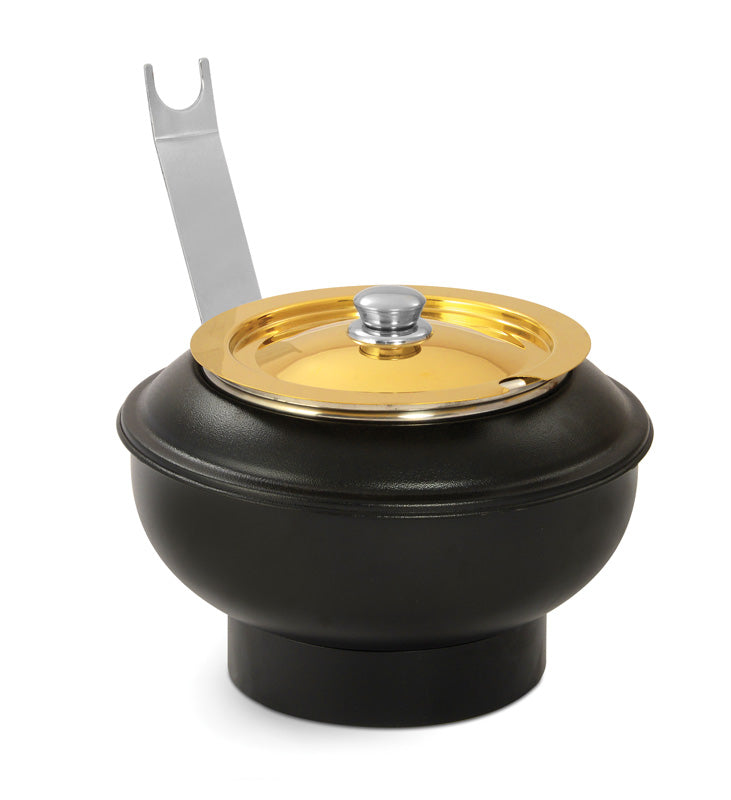 Round 7 Ltrs Lift Top Soup Warmer, Without Stand. Black base and Golden Lid. Can be used only Heating Plate. (With Heating Plate)