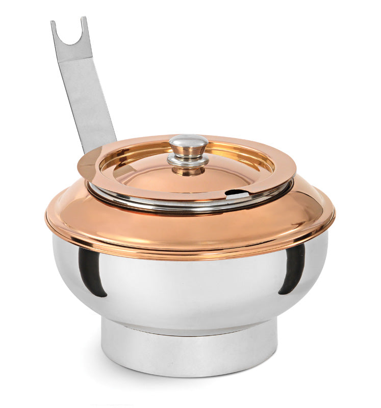 Round 7 Ltrs Lift Top Soup Warmer, Without Stand. Stainless Steel base and Rose Gold Lid. Can be used only Heating Plate. (With Heating Plate)