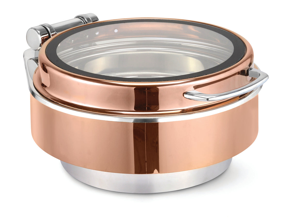 Round Large Deluxe Size (New Model), With cover control mechanism, with Full Glass window, With Rose Gold Base and Rose Gold Lid. Compatible with only Heating Plate. (Heating Plate Included)