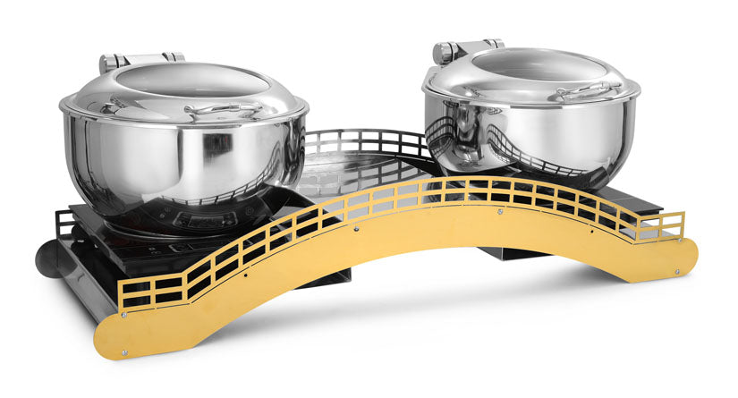 Round 7 Ltrs Deluxe Induction Compatible Two Soup Tureen, .With Adjustable mechanism for slow movement of cover. With Large size Glass Window.  Can be used with Induction heater or Heating Plate (Heating Plate Included).