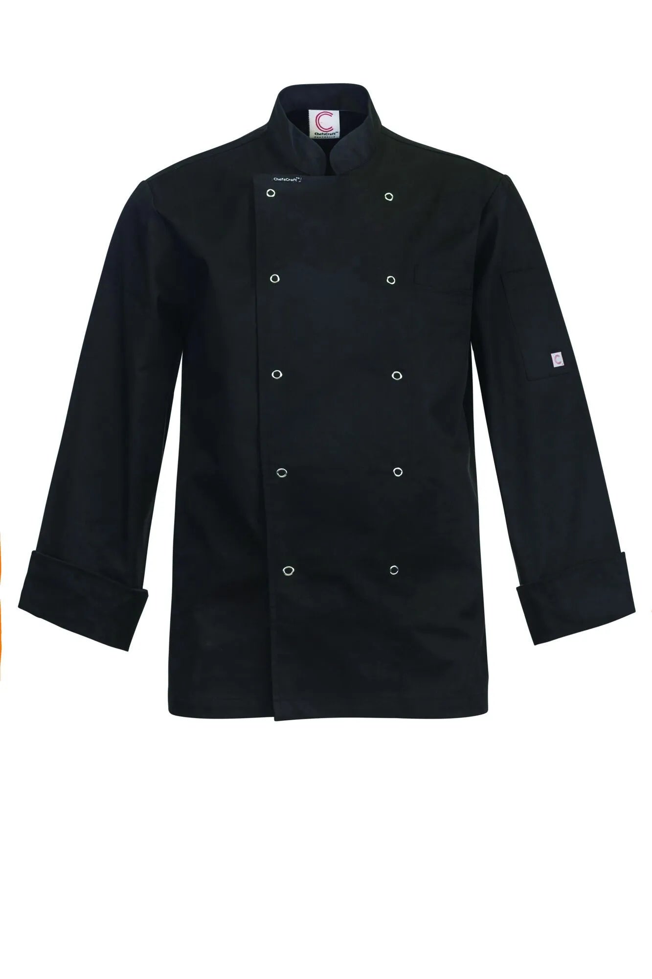 LARGE-LIGHTWEIGHT EXECUTIVE LONG SLEEVE CHEFS JACKET WITH PRESS STUDS BLACK