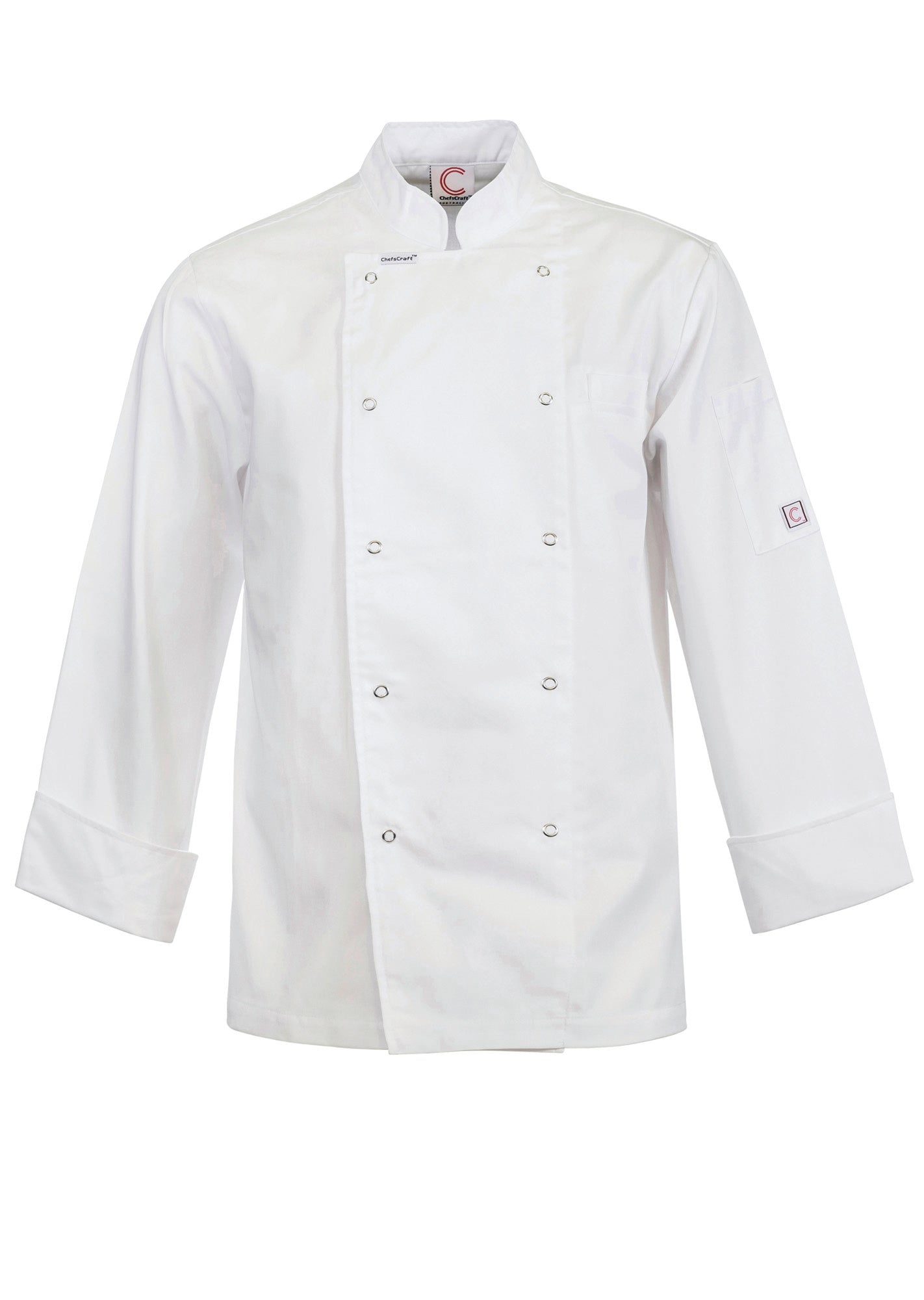 SMALL-LIGHTWEIGHT EXECUTIVE LONG SLEEVE CHEFS JACKET WITH PRESS STUDS White