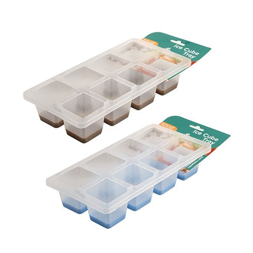 Ice Cube Large Tray Soft Pop Out 8 Cubes 2 Assorted Colors