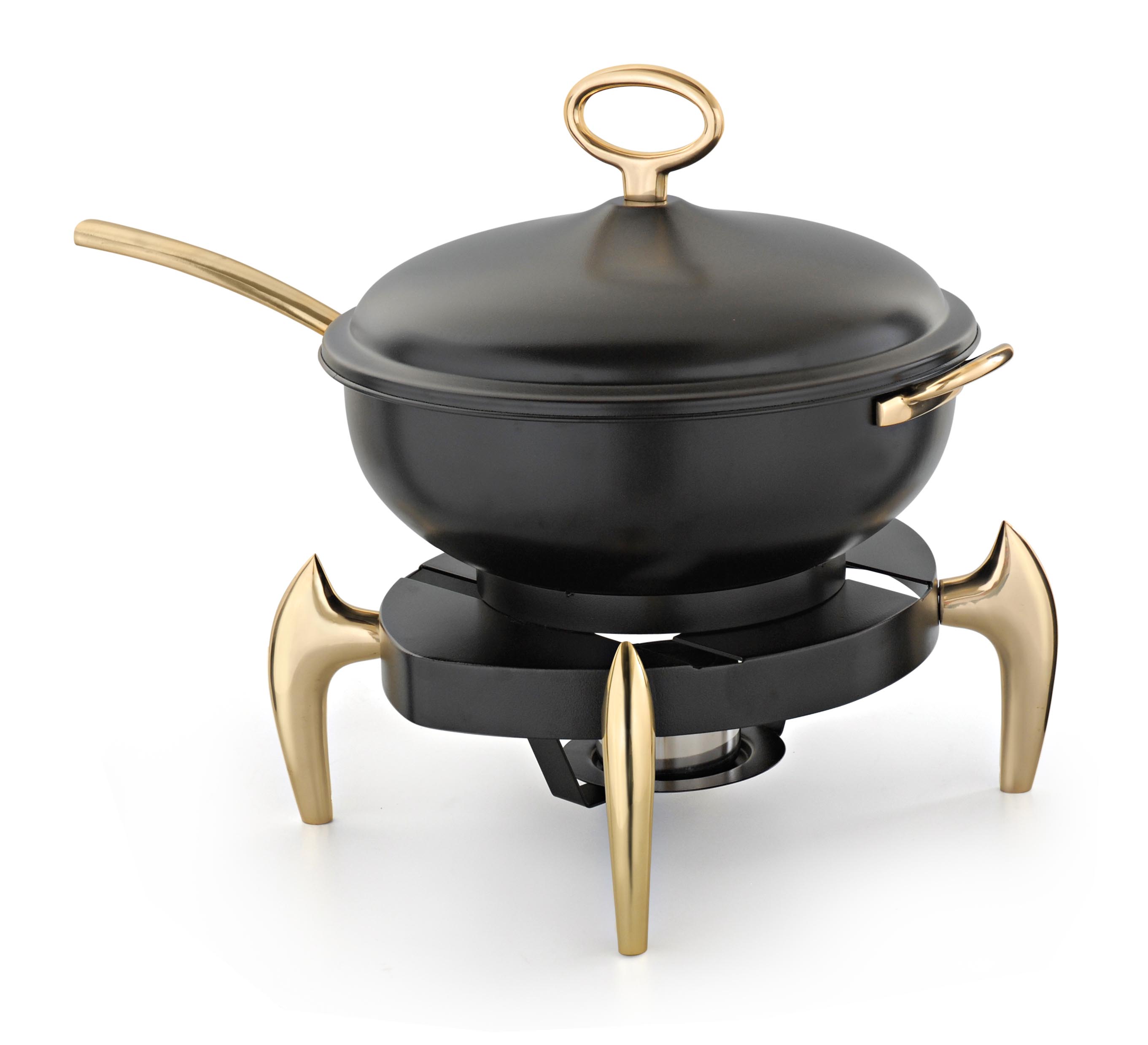 Wok style chafing dish, Black with Brass legs and handles