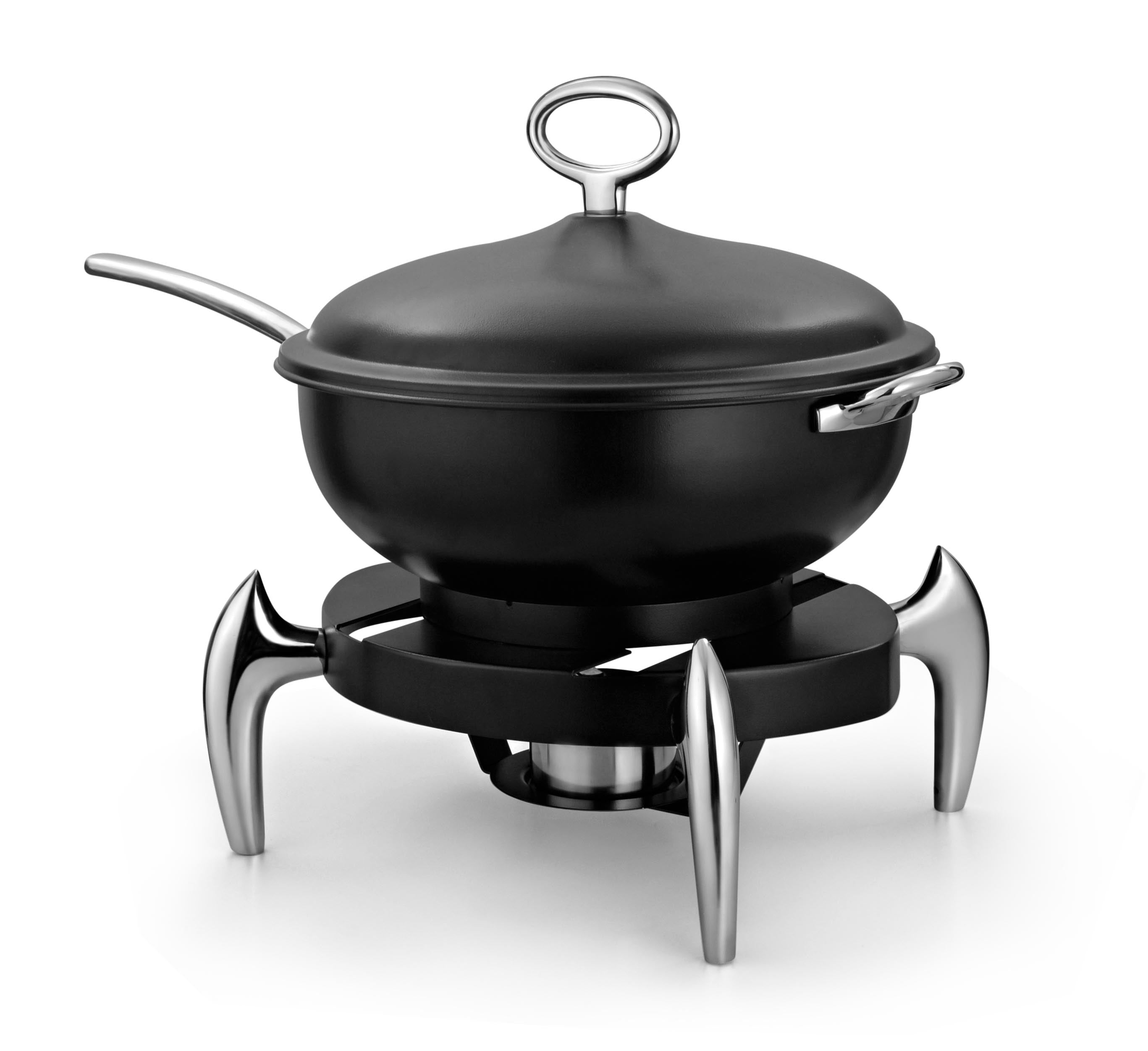 Wok style chafing dish, Black with Chrome legs and handles