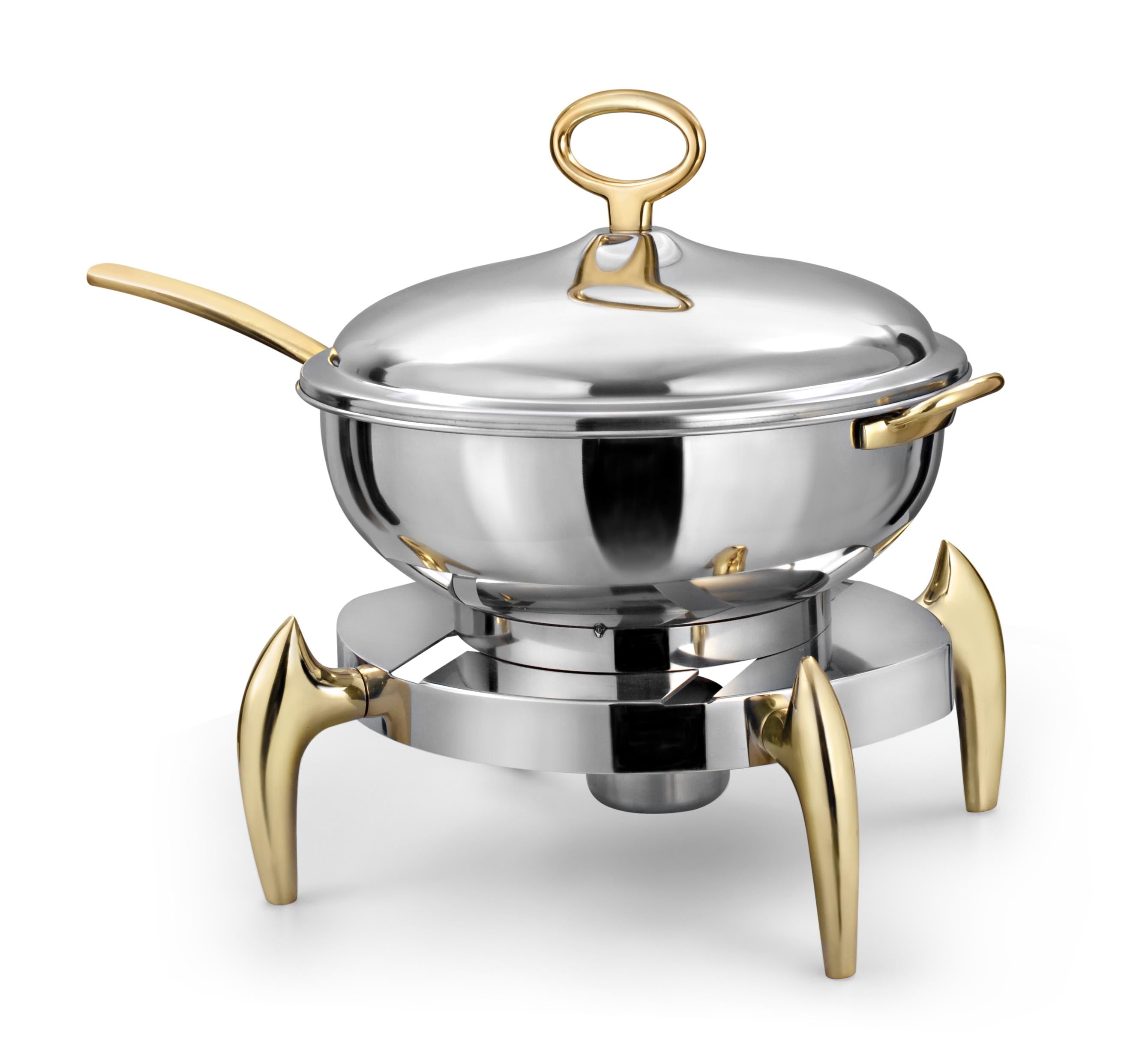 Wok style chafing dish, S/S with Brass legs and handles