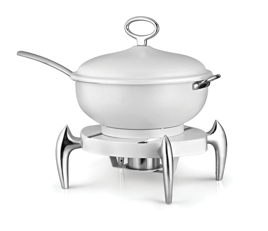 Wok style chafing dish, White with Chrome legs and handles