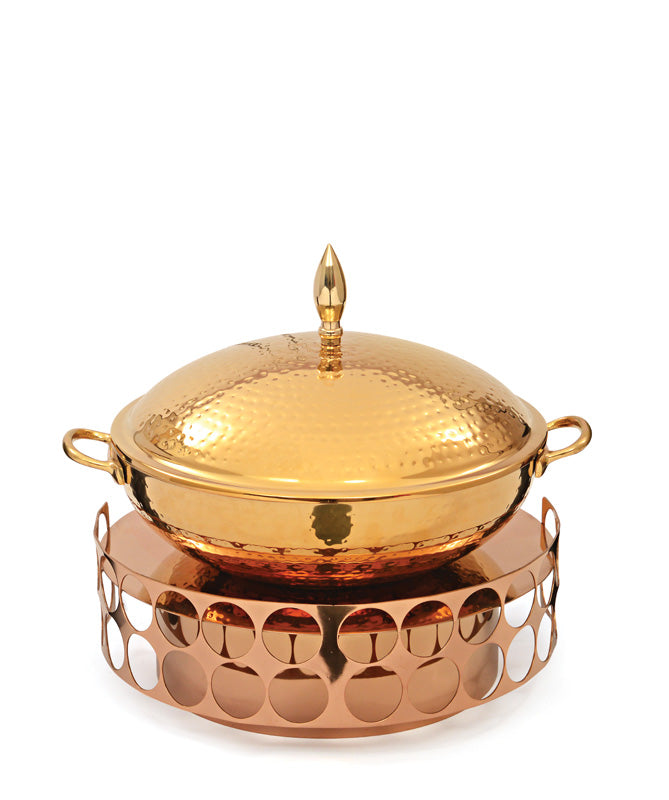 Stainless Steel Round 7 Ltrs  Hammered Chafing Dish. With JS Round Stand