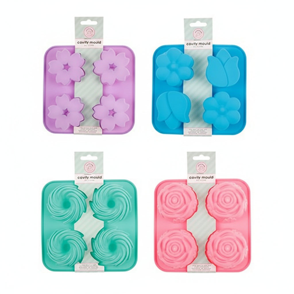Silicone Style 4 Cavity Mould 4 Asstd Design 16.5x16.5cm 75g