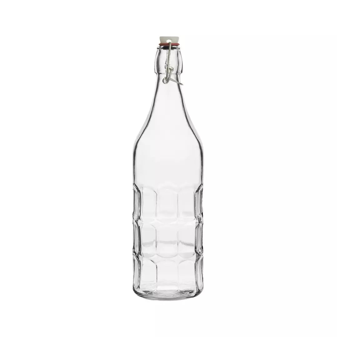 Glass Water Bottle - Panelled Round - Capacity1000ml