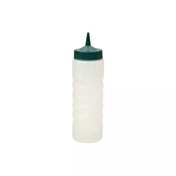 SAUCE BOTTLE-750ml "CATER-RAX" GREEN TOP/CLEAR BODY