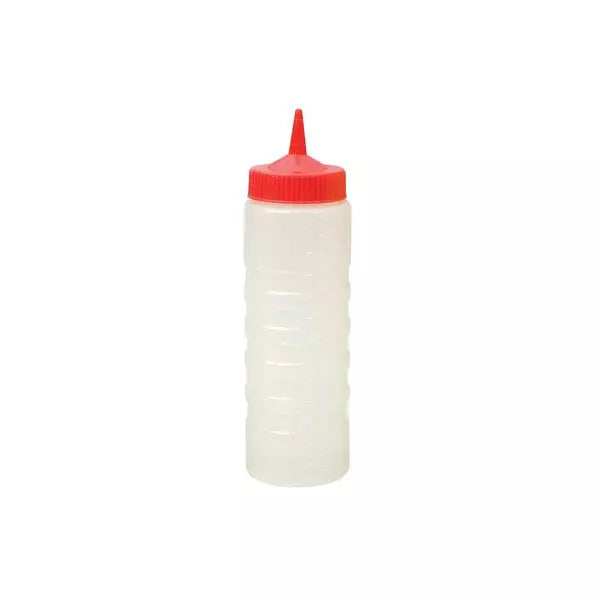 SAUCE BOTTLE-750ml "CATER-RAX" RED TOP/CLEAR BODY