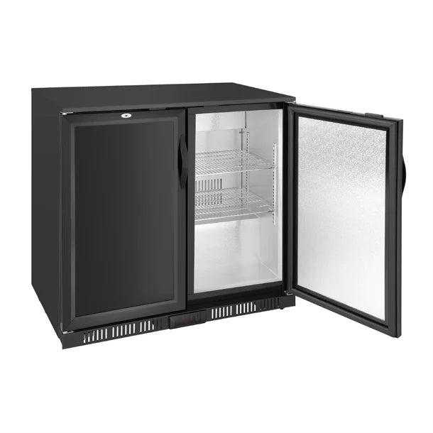 Polar G-Series Back Bar Cooler with Double Solid Hinged Doors Black - 850mm