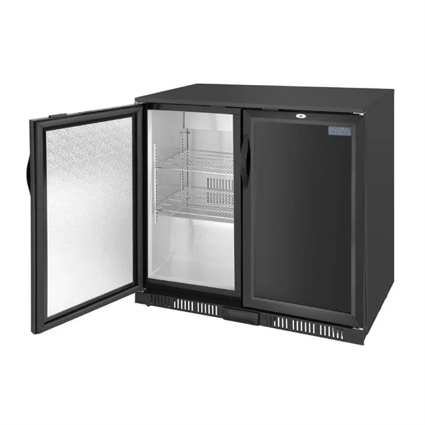 Polar G-Series Back Bar Cooler with Double Solid Hinged Doors Black - 850mm