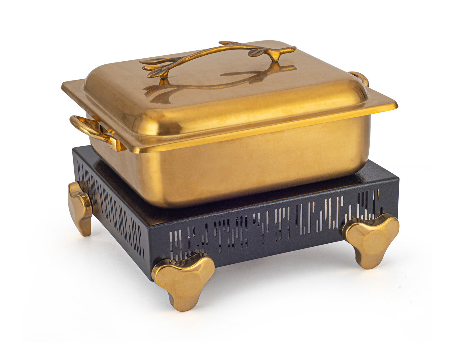 Stainless Steel Square Chafing Dish,  With  Bar Code Laser cutting Star Legs Chowki Type Stand. (Induction Heater not included)