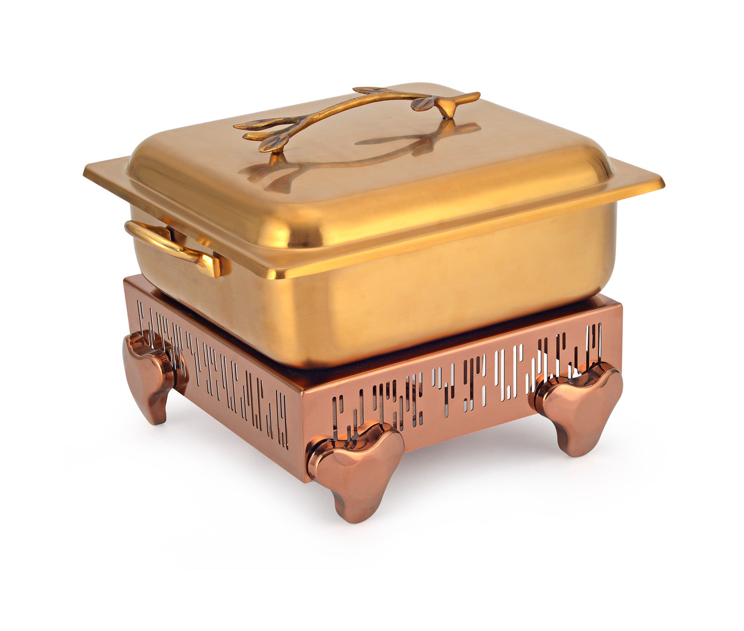 Stainless Steel Square Chafing Dish,  With  Bar Code Laser cutting Star Legs Chowki Type Stand. (Induction Heater not included)