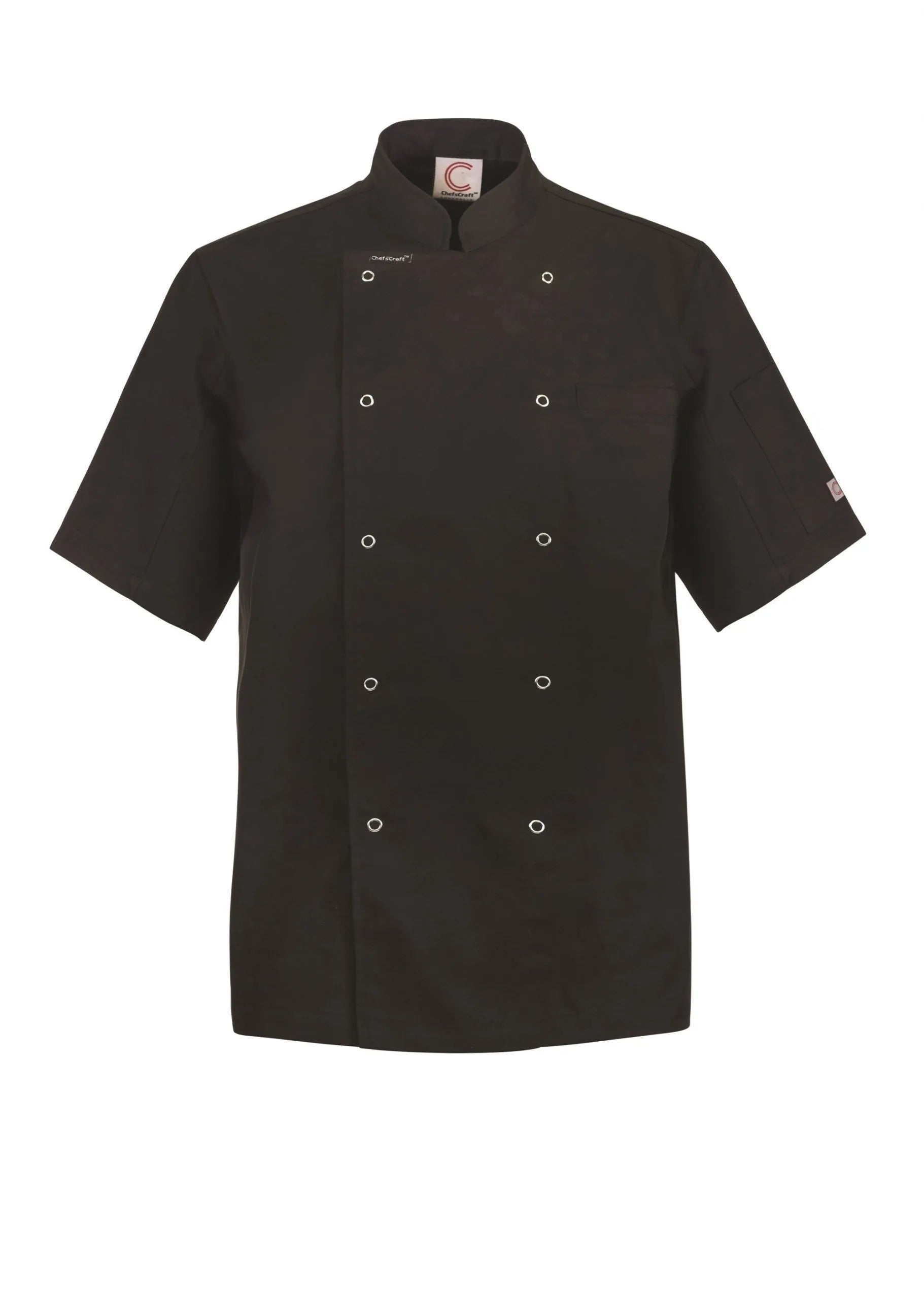 SMALL-LIGHTWEIGHT EXECUTIVE SHORT SLEEVE CHEFS JACKET WITH PRESS STUDS Black