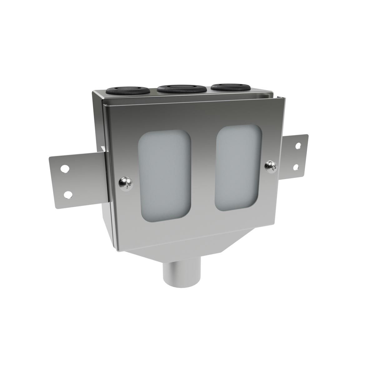 Stainless Steel Inwall Tundish with Clear Perspex Window. 38mm Plain Outlet.