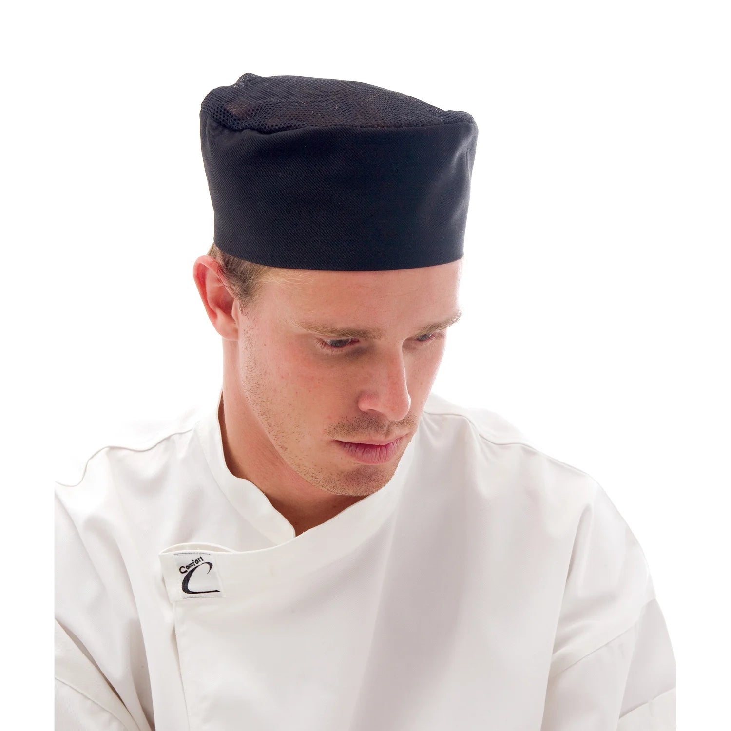 Chef hat ROUND Breathable Mesh top black and white 1pc