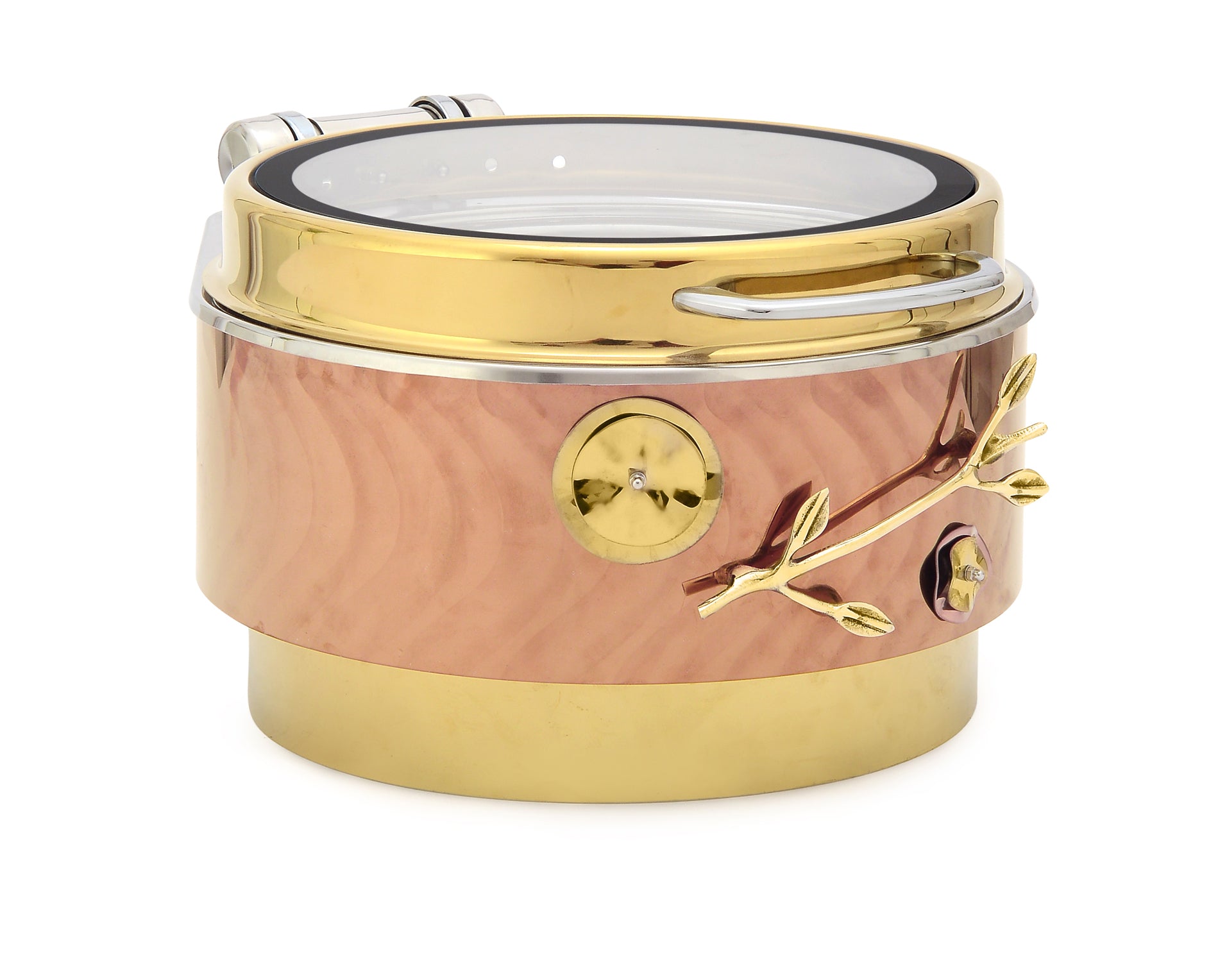 Round 7 ltrs Full Glass Chafing Dish with Frame Stand type Chafing Dish. With Flora design Stand