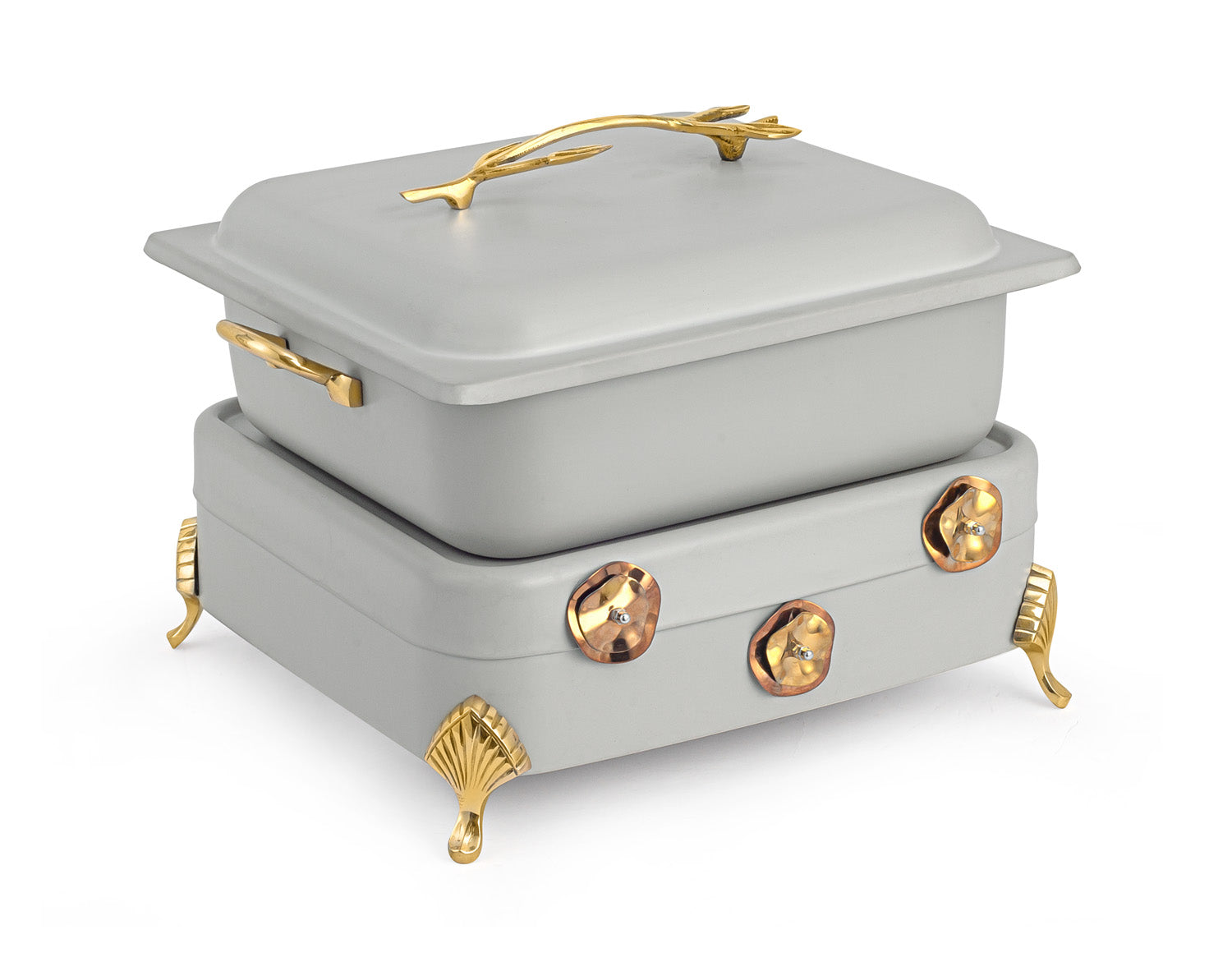 Stainless Steel Square 7 Ltrs Chafing Dish, With Low Height Stand.  (Induction Heater/ Heating Plate Not Included).