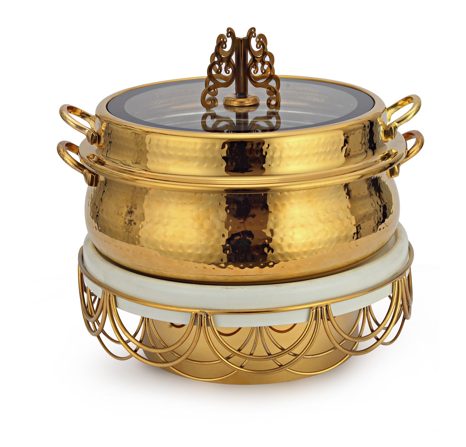 Stainless Steel Round 7 Ltrs  Chafing Dish, With CC design Stand. With Glass Window.  (Induction Heater/ Heating Plate Not Included).