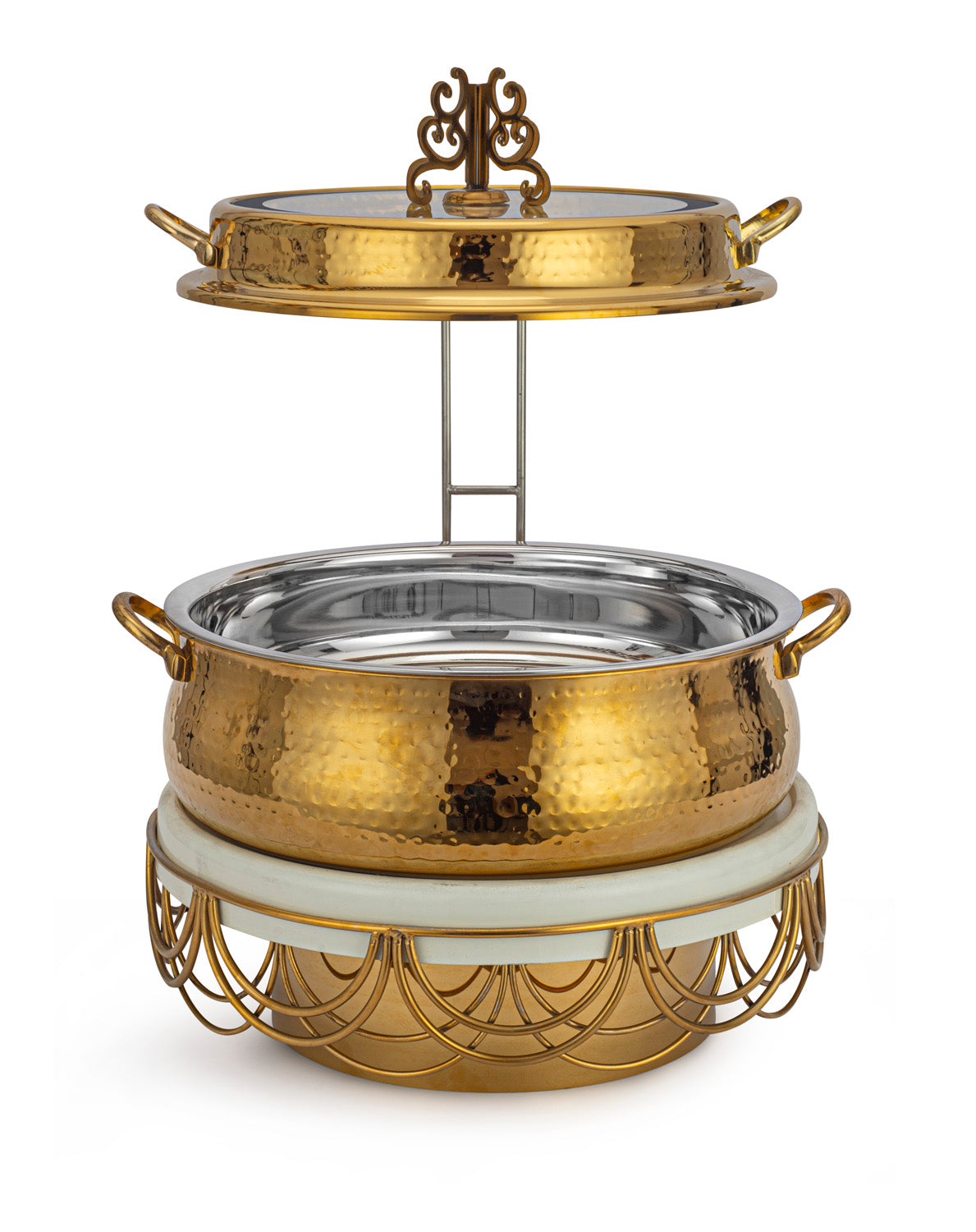 Stainless Steel Round 7 Ltrs  Chafing Dish, With CC design Stand. With Glass Window.  (Induction Heater/ Heating Plate Not Included).