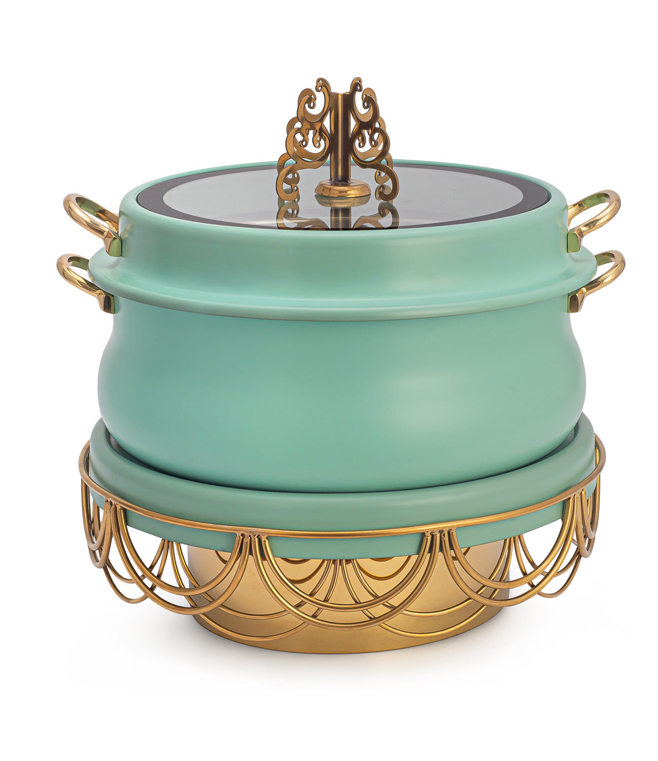 Stainless Steel Round 7 Ltrs  Chafing Dish, With CC design Stand. With Glass Window.  (Induction Heater/ Heating Plate Not Included).