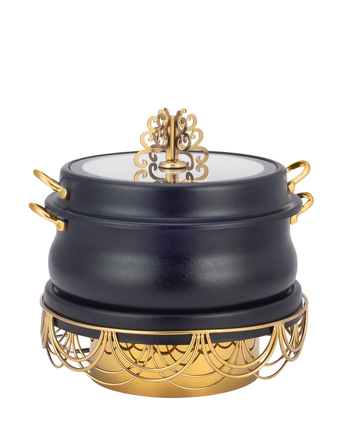 Stainless Steel Round 7 Ltrs  Chafing Dish, With CC design Stand. With Glass Window.  (Induction Heater/ Heating Plate Not Included).