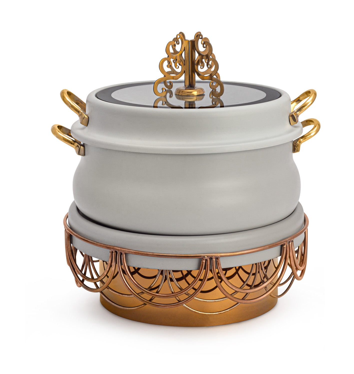 Stainless Steel Round 7 Ltrs  Chafing Dish, With CC design Stand. With Glass Window.  (Induction Heater/ Heating Plate Not Included).