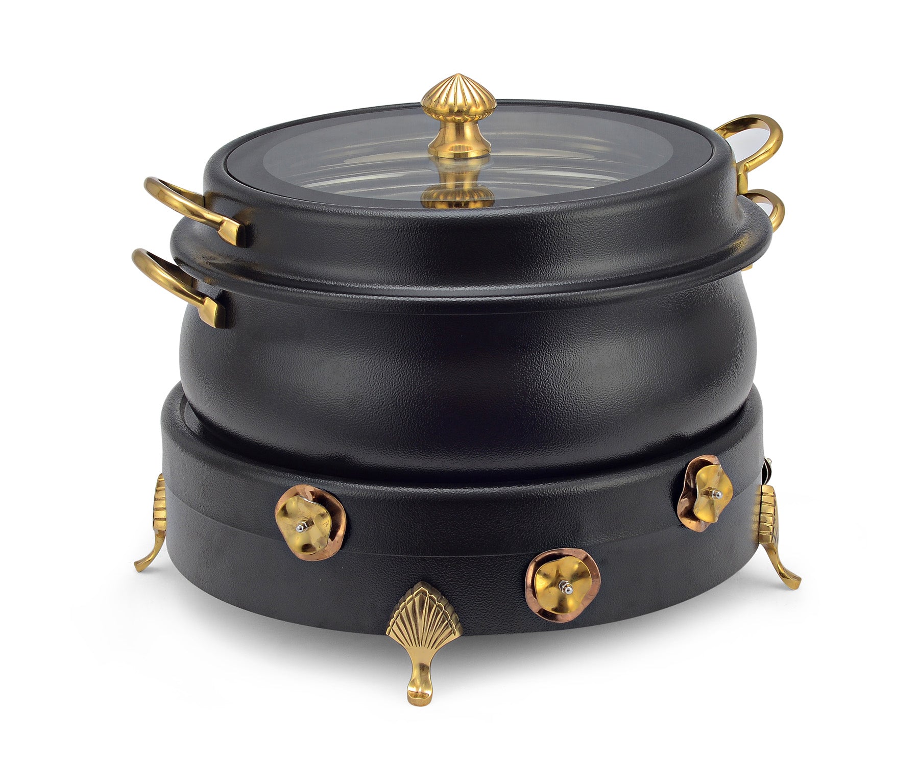 Stainless Steel Round 7 Ltrs  Chafing Dish, With Flora Design. With Full Glass Window.  (Induction Heater/ Heating Plate Not Included).