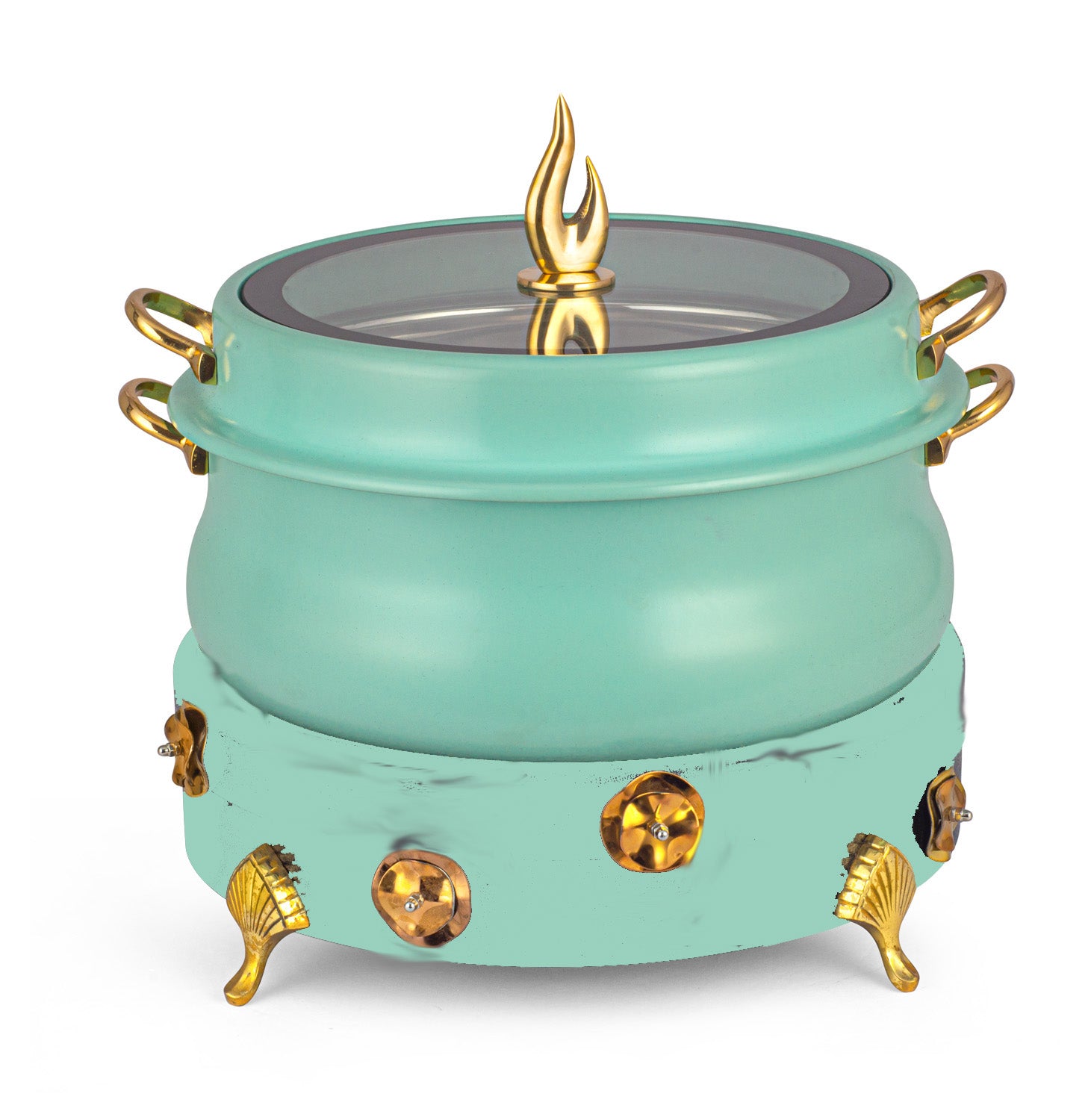 Stainless Steel Round 7 Ltrs  Chafing Dish, With Flora Design. With Full Glass Window.  (Induction Heater/ Heating Plate Not Included).