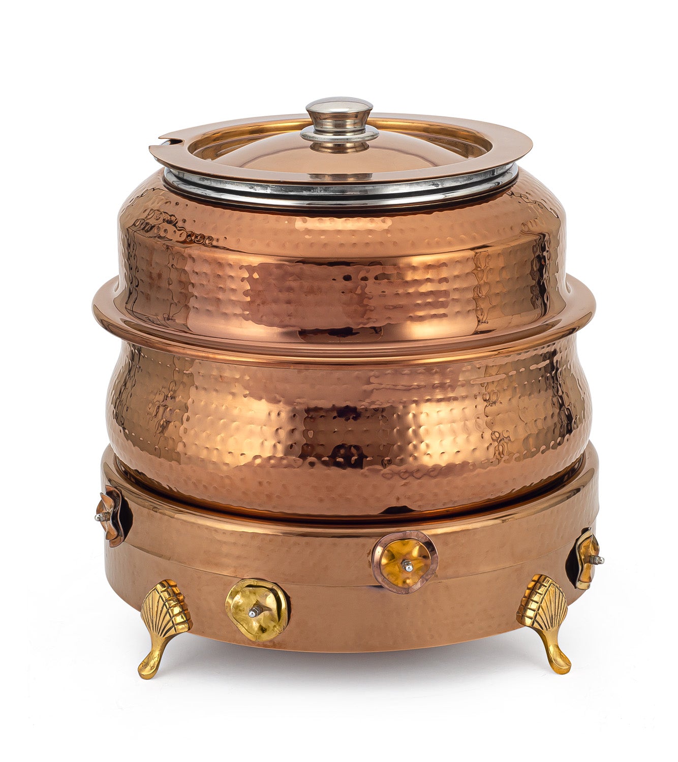 Round 7 Ltrs Soup Tureen, with hammered, with Flora Design Stand. Can be used with Fuel, Induction Heater or Heating Plate (Induction Heater/ Heating Plate Not Included).