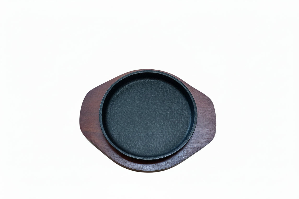 Round Sizzler Iron platter wooden+iron 15cm 1PC