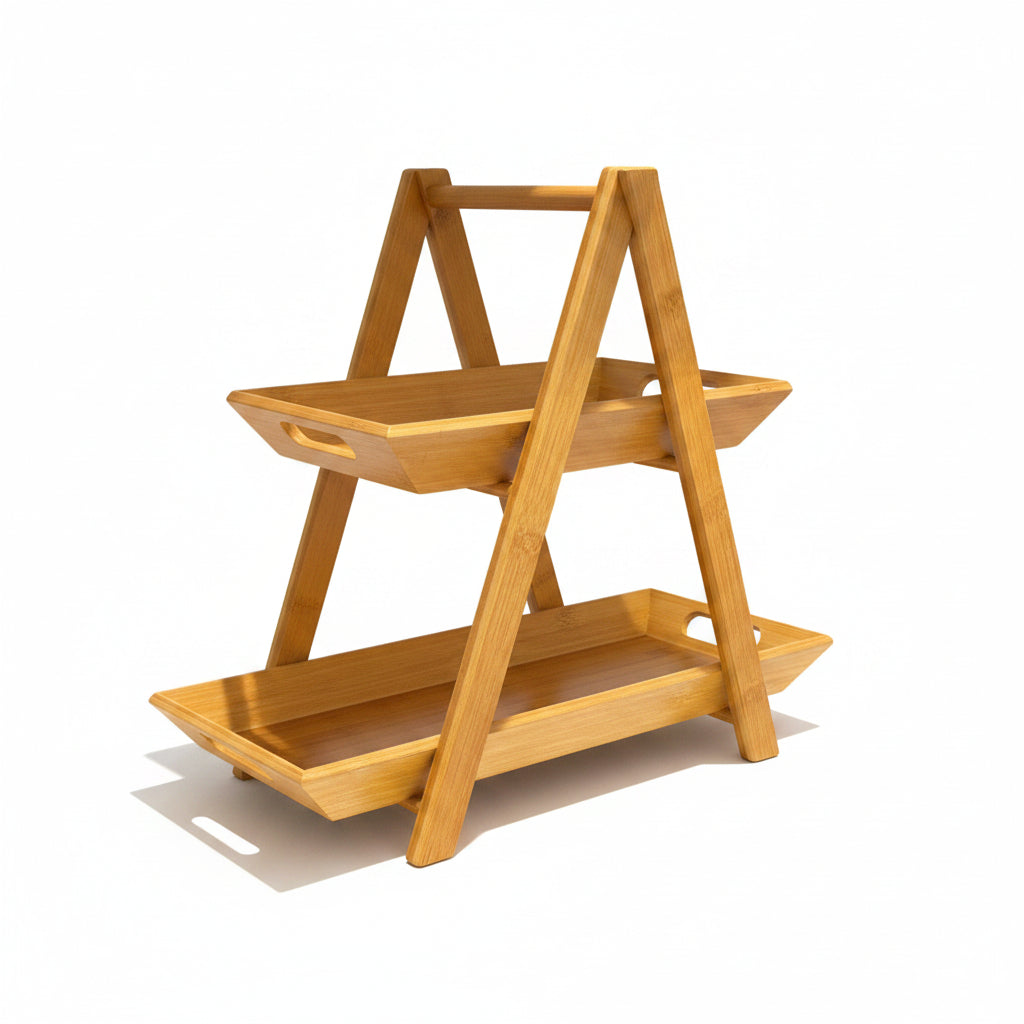 2 Tier Food Display Shelf bamboo 2ply  1PC