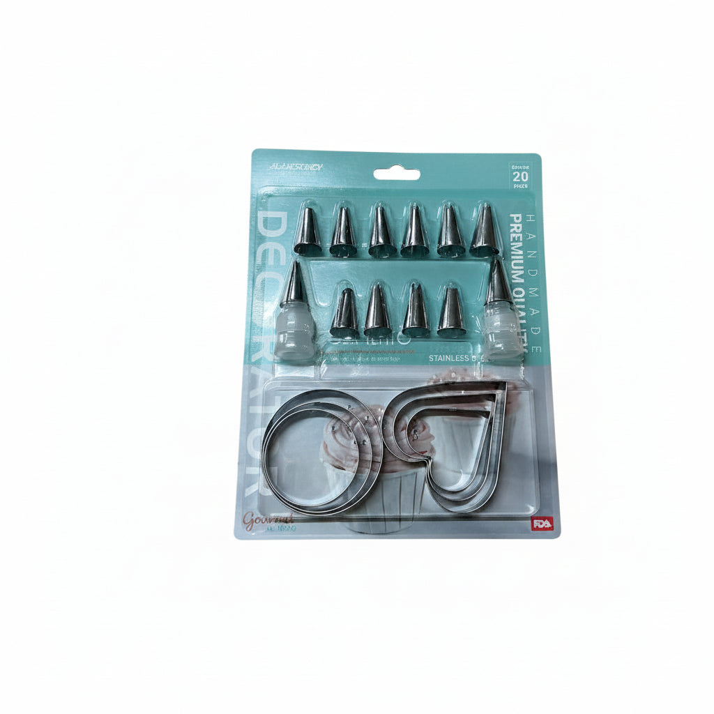 Cake decorating Kit with Nozzles and assorted shaped cutters 20PCS