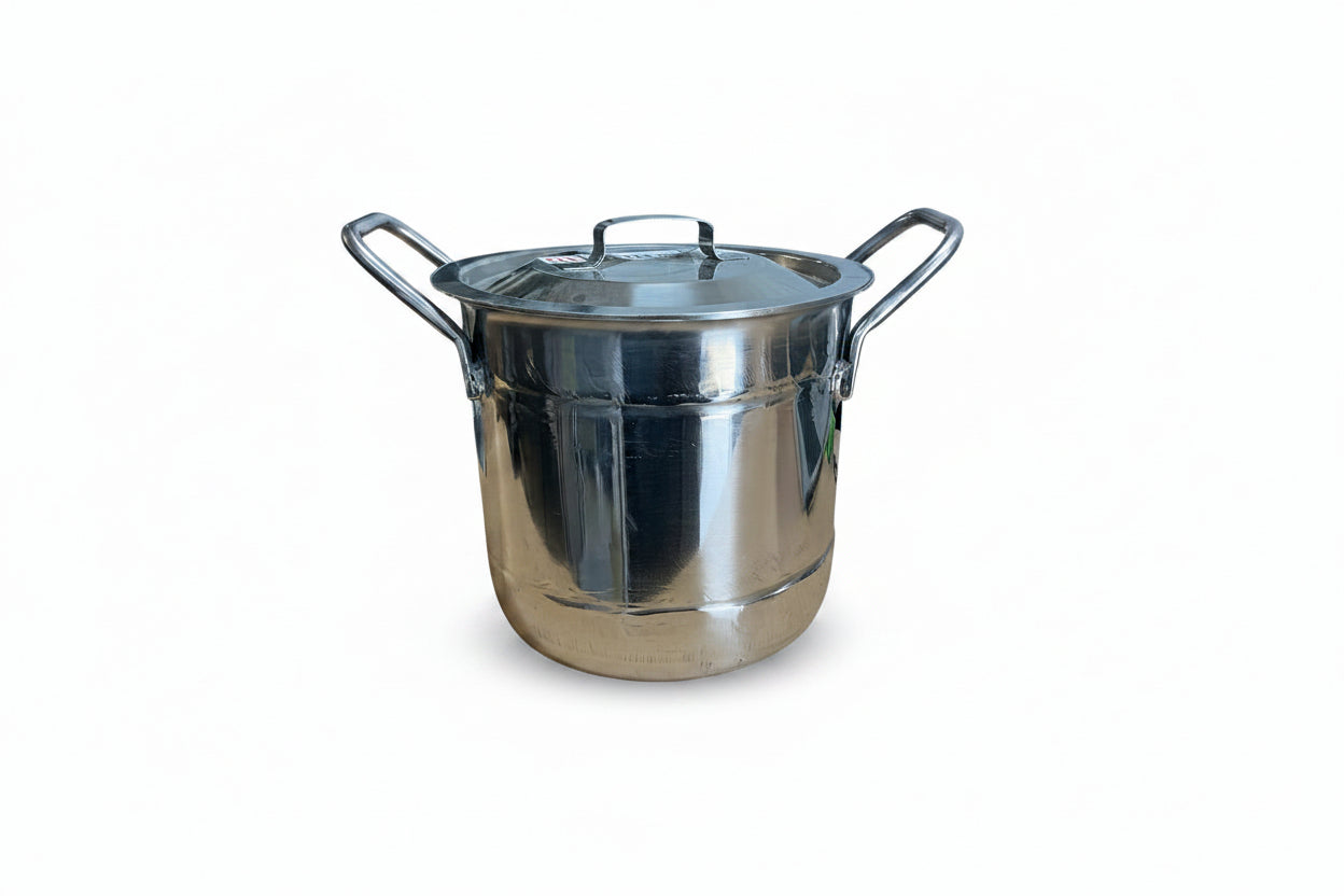 SS Welded Stock pot with Handles & Cover 3mm Thick Size 22 Capacity 21 Ltr