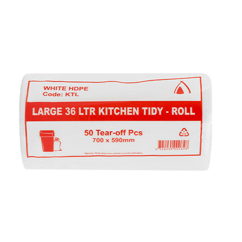 Large 36 LTR Kitchen Tidy Roll-WHITE 50PK